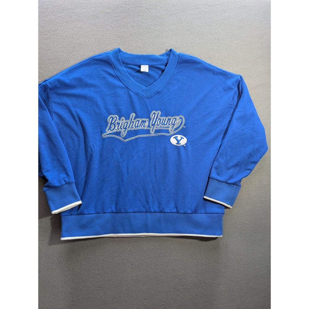 BYU Brigham Young Cougars Women’s Large Blue V-Neck Sweatshirt Pullover